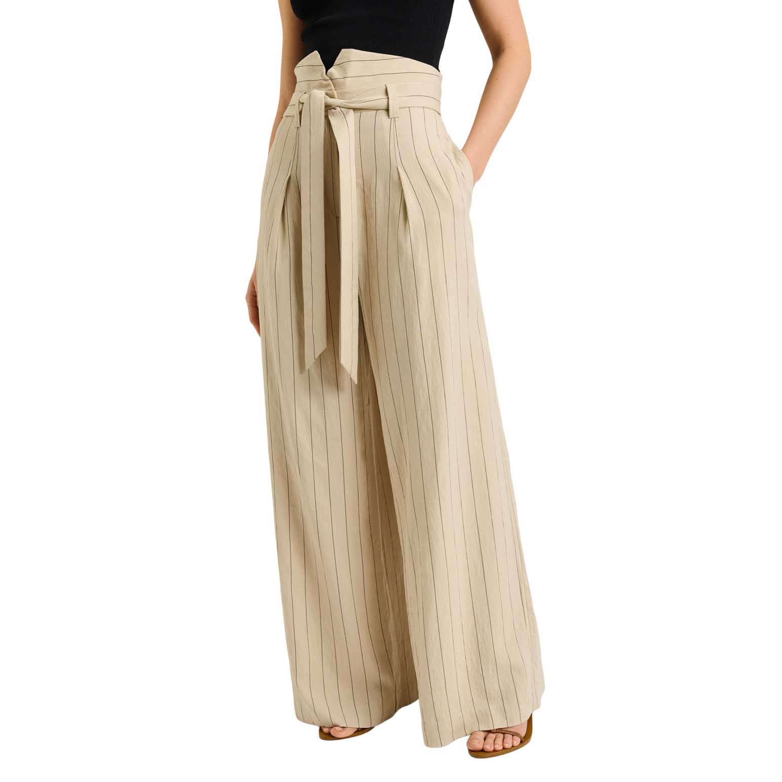 Veronika Maine Wide Pinstripe Paperbag Pant